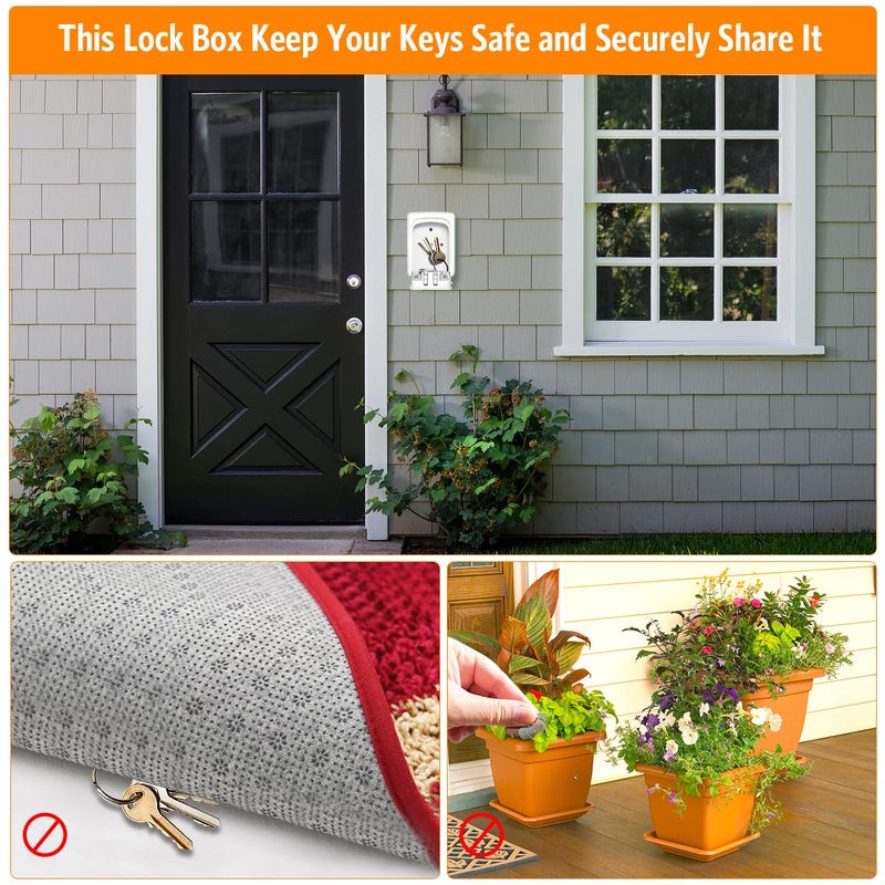 Fayleeko Key Lock Box Wall Mounted, Fayleeko 4 Digit Combination Lockbox for Outside, House Keys - 5 Keys Capacity, Key Safe Security Storage Lock Box for Indoor, Outdoor, Garage, Garden, Store (White, 1Pack) - Image 3