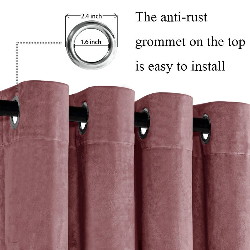 JIUZHEN Velvet Curtains 96 inches - Room Darkening Thermal Insualted Super Soft Velvet Textured Grommet Drapes for Living Room/Bedroom  52W x 96L  Set of 2 with Tiebacks  Wild Rose - Image 2