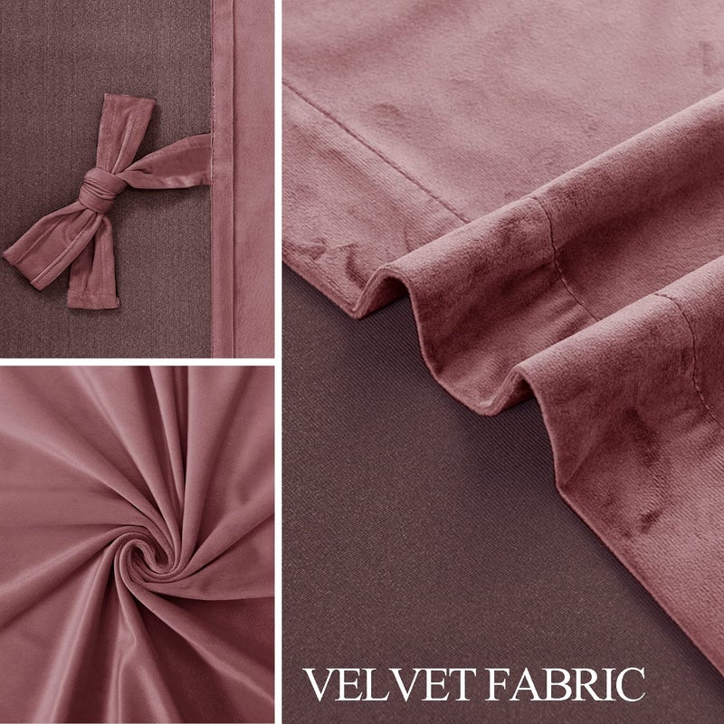 JIUZHEN Velvet Curtains 96 inches - Room Darkening Thermal Insualted Super Soft Velvet Textured Grommet Drapes for Living Room/Bedroom  52W x 96L  Set of 2 with Tiebacks  Wild Rose - Image 5