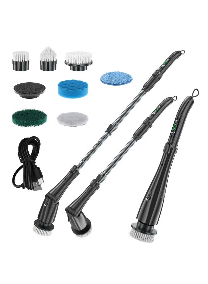 9-in1-Electric Spin Scrubber - Electric Scrubber for Cleaning with 7 Replaceable Heads - Full-Body IPX6 Waterproof Tub Scrubber with Long Handle - 2 Speeds Electric Brush Cleaner for Bathroom, Tile, Sink, Car & More  - Image 2