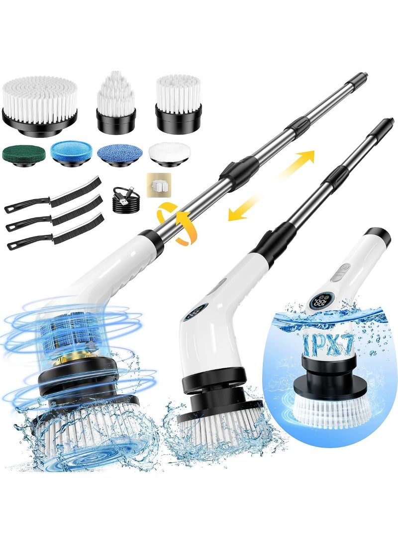 9-in1-Electric Spin Scrubber - Electric Scrubber for Cleaning with 7 Replaceable Heads - Full-Body IPX6 Waterproof Tub Scrubber with Long Handle - 2 Speeds Electric Brush Cleaner for Bathroom, Tile, Sink, Car & More  - Image 1