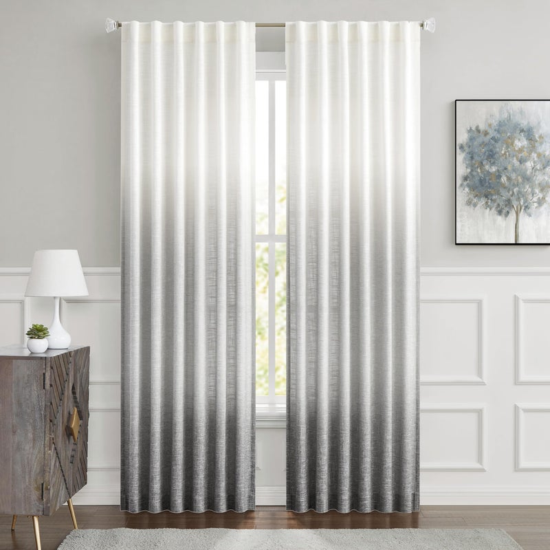 Central Park Ombre Window Curtain Panel Linen Gradient Print on Rayon Blend Fabric Backtab Rod Pocket Drapery Treatments for Living RoomBedroom Cream White to Gray 50 x 95 Set of 2