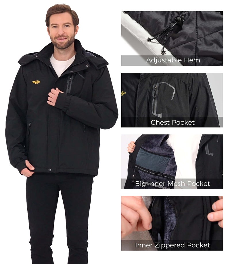 Wantdo Men's Waterproof Mountain Jacket Fleece Windproof Ski Jacket US XL Black XL - Image 5