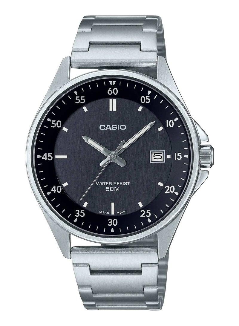 CASIO ساعة يد رجالية تناظرية كوارتز من الفولاذ المقاوم للصدأ بقرص أسود - MTP-E705D-1EV
