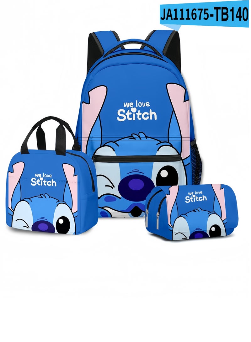 ستيتش حقيبة مدرسية للطلاب من ستيتش حقيبة غداء للأطفال وحافظة أقلام مجموعة من ثلاث قطع 30*40*17 سم