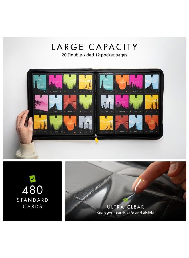 Vault X 12 Pocket Trading Card Zip Binder - 480 cards, Premium Exo-Tec Album Material, 20 Side-Loading Pages, Folder for Collectible Card Games, Sports, TCG (Yellow) - Image 4