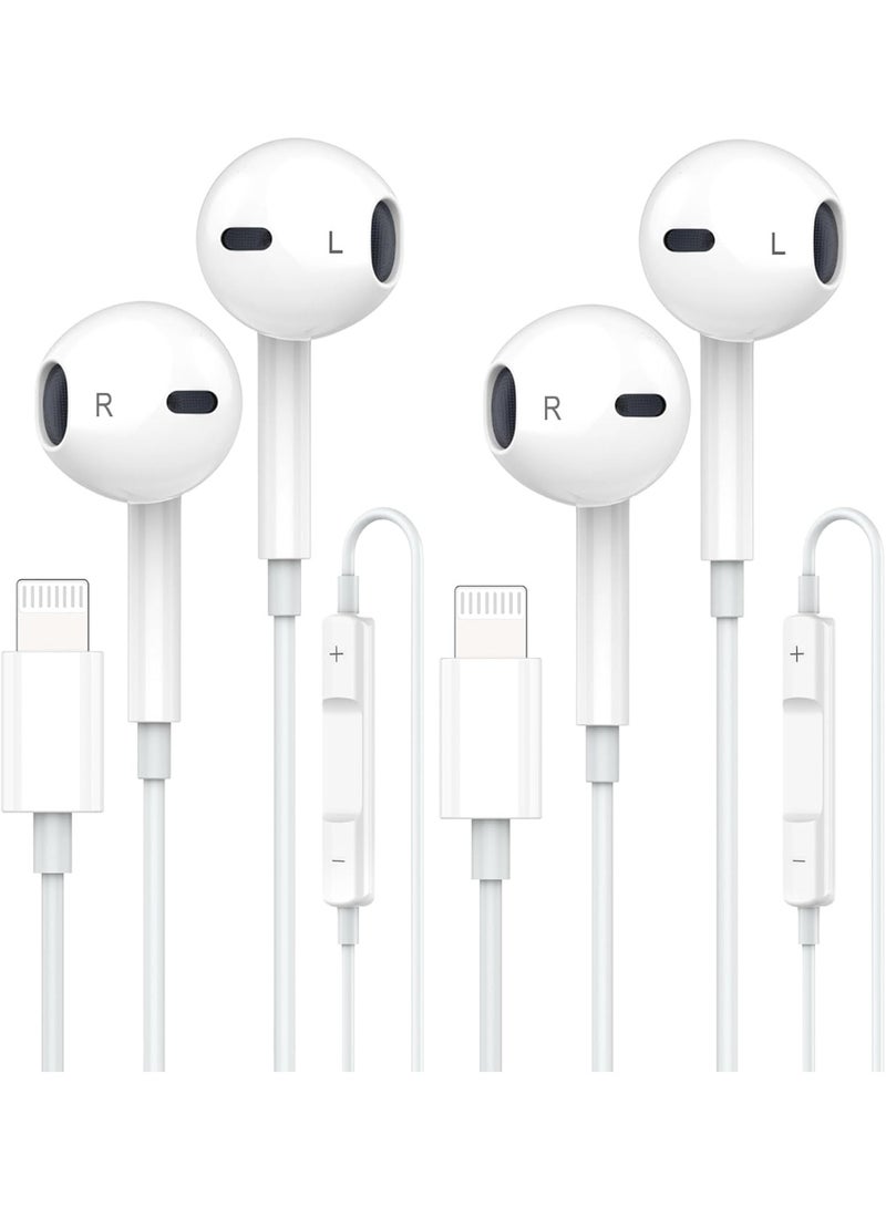سماعة أذن سلكية بمنفذ لايتنينج مع ميكروفون وتحكم في الصوت، متوافقة مع آيفون 14/13/12/11/X/8، صوت عالي الجودة، أبيض - Image 1