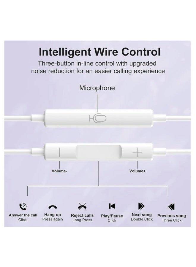 سماعة أذن سلكية بمنفذ لايتنينج مع ميكروفون وتحكم في الصوت، متوافقة مع آيفون 14/13/12/11/X/8، صوت عالي الجودة، أبيض - Image 2