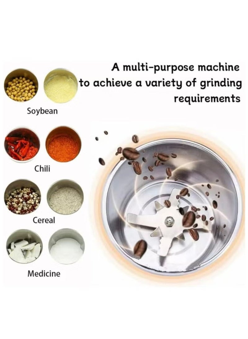 Multifunctional electric coffee bean and spice grinder, coffee grinder with stainless steel grinding blade and transparent lid, for coffee beans, nuts, spices, grains and herbs - Image 2