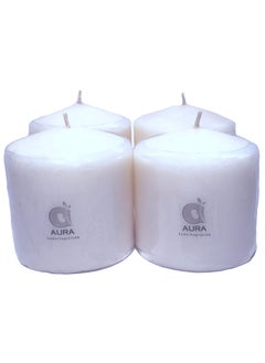 AURA Aura 3x3 Round Pillar Candles for Home Décor and Diwali Gifts(Set of 4)- White  - Image 1