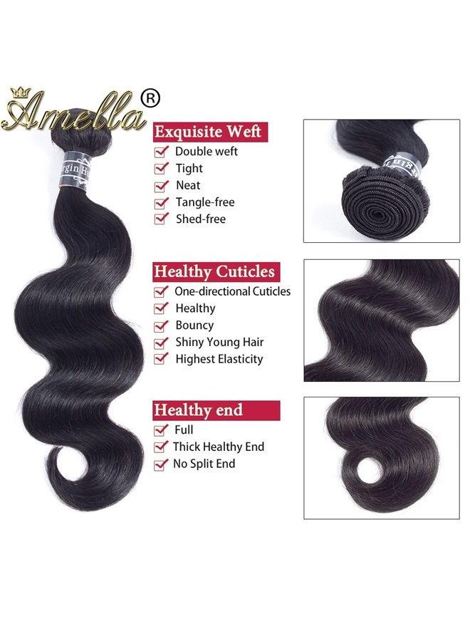 Amella Hair Brazilian Virgin Remy Body Wave Bundles with T Part Closure 4x0.75 Middle Part(12 14 16+12) 8A Body Wave Human Hair 3 Bundles with Closure T-Part Lace Closure Human Hair for Black Women - Image 3