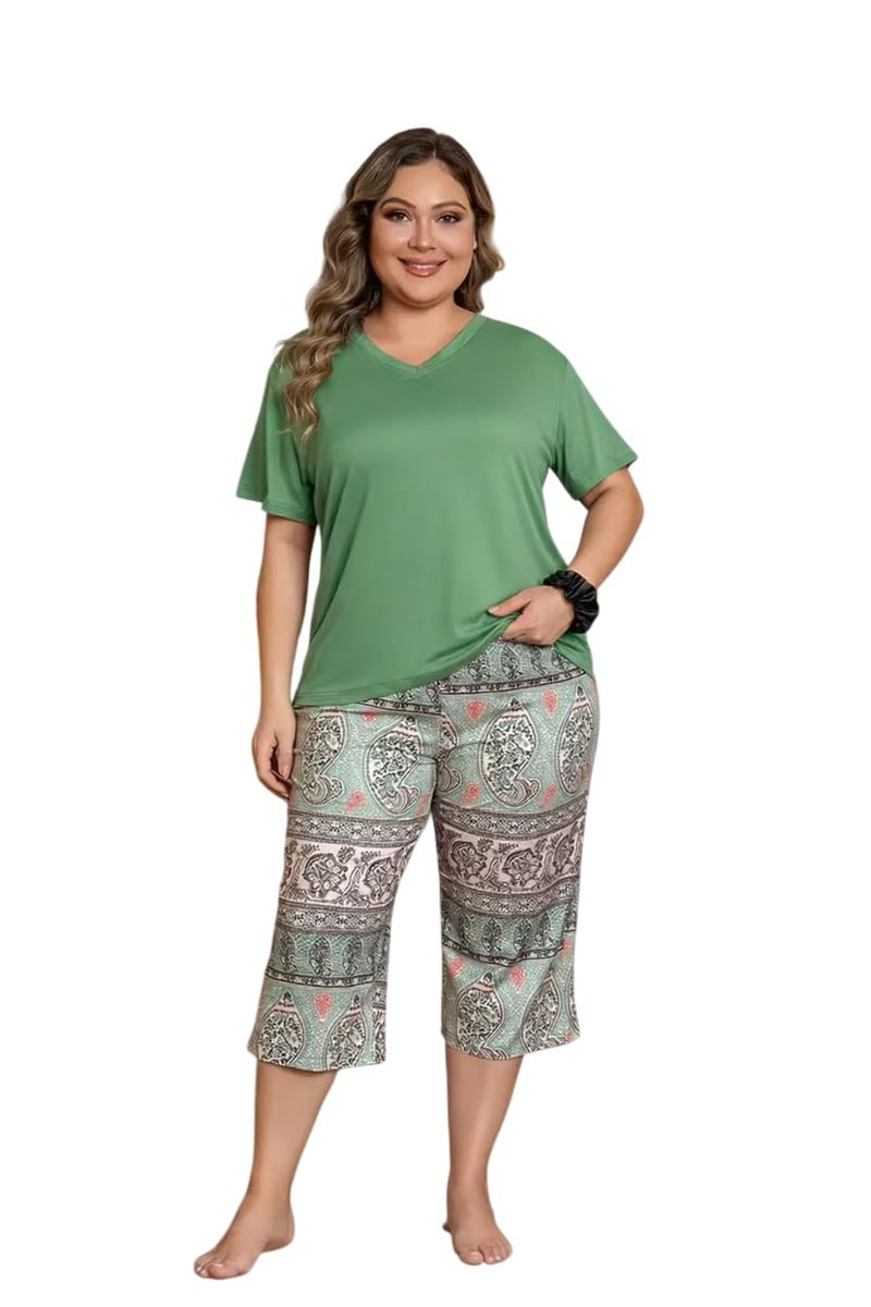 Celary Women Cotton Nightwear Set | Short Sleeve Top & Printed Capri Pajama Set | Soft, Breathable Sleepwear for Ladies | Also Available in Plus Size - Image 1