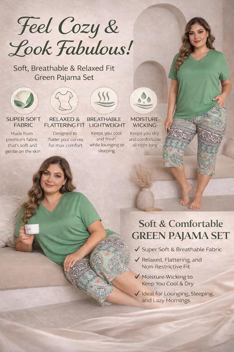 Celary Women Cotton Nightwear Set | Short Sleeve Top & Printed Capri Pajama Set | Soft, Breathable Sleepwear for Ladies | Also Available in Plus Size - Image 3