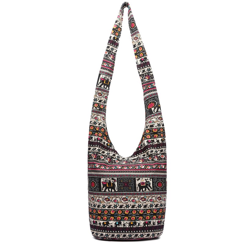 Coton Pose Women Shoulder Handbags Fashion canvas Hippie Crossbody Bags Bohemian Animal Prints Hobo Bags (Brown elephant) - Image 1