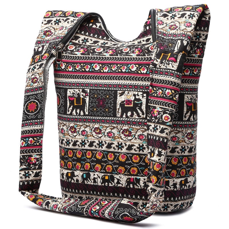 Coton Pose Women Shoulder Handbags Fashion canvas Hippie Crossbody Bags Bohemian Animal Prints Hobo Bags (Brown elephant) - Image 3