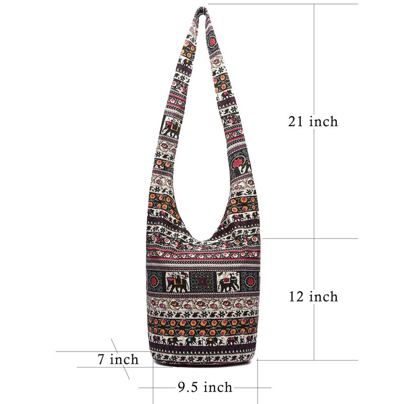 Coton Pose Women Shoulder Handbags Fashion canvas Hippie Crossbody Bags Bohemian Animal Prints Hobo Bags (Brown elephant) - Image 4