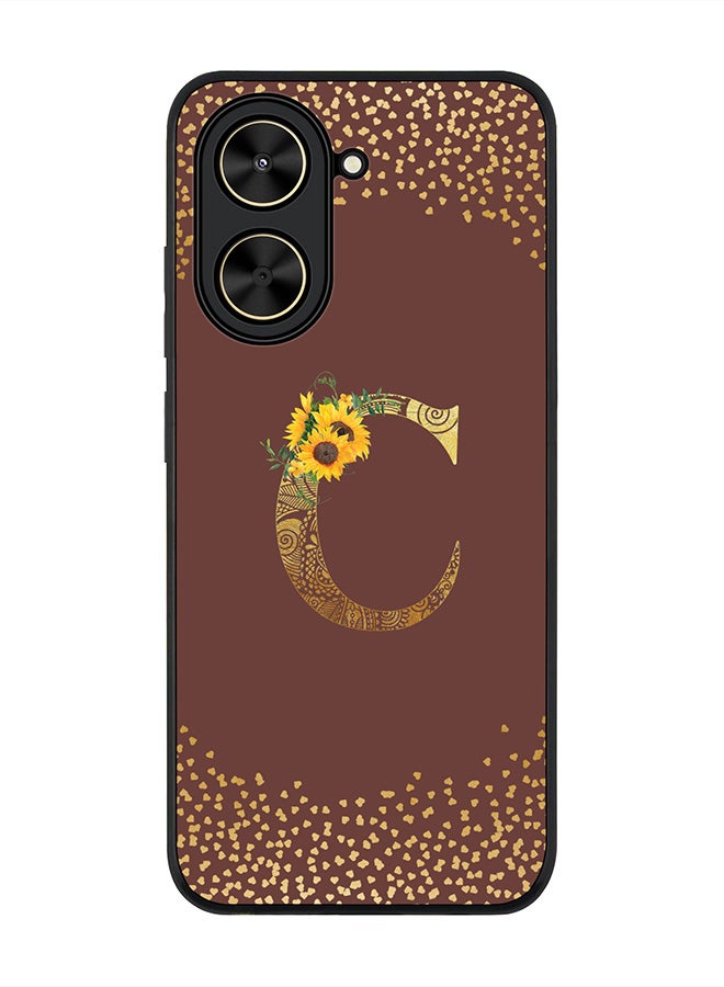 Stylizedd For Xiaomi Poco C71 / Redmi A5 4G Case,Slim fit Camera Protection, Shockproof Thin Phone cover  - Custom Floral Monogram - C  (Brown )