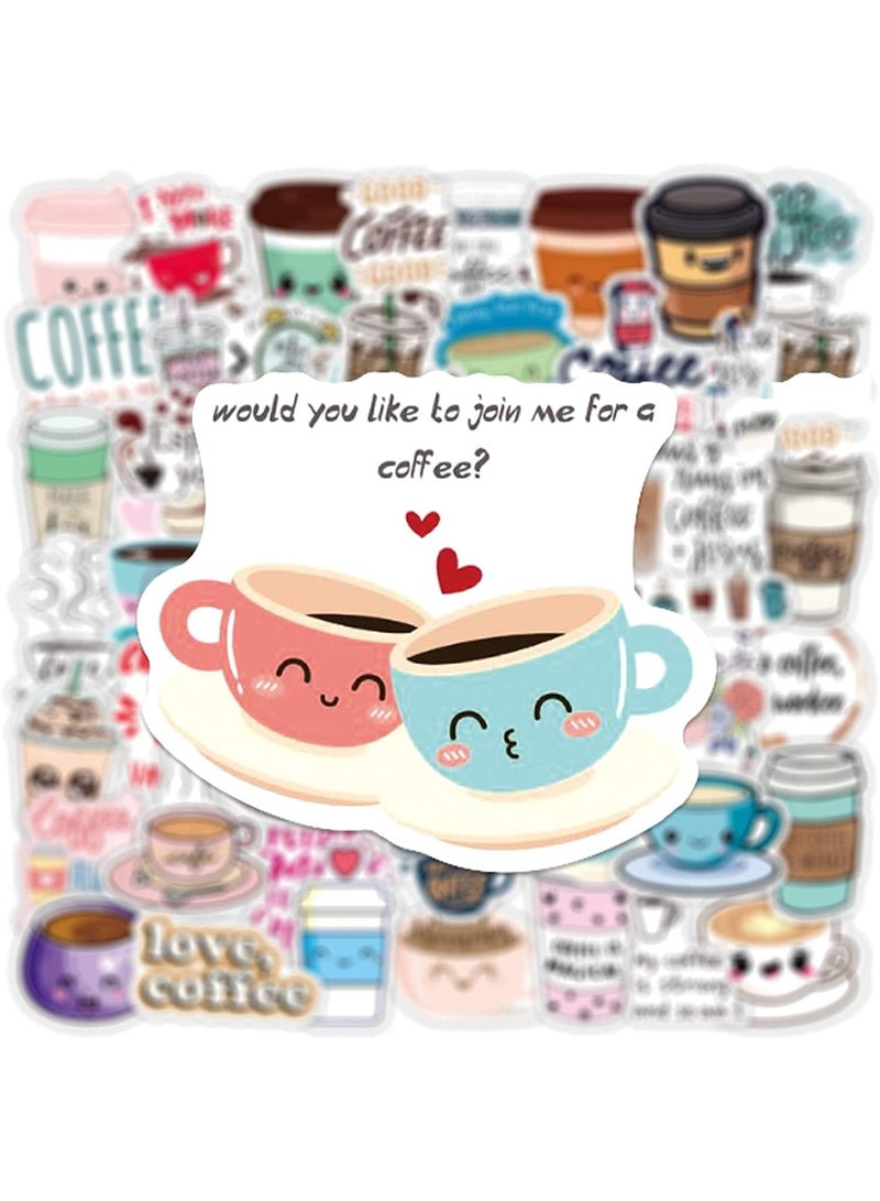 Peachjoy 50pcs Coffee Stickers Water Bottles Laptop Car Hydroflasks Phone Motorcycle Guitar Skateboard Computer Coffee Cup Vinyl Sticker Waterproof Cute Aesthetic Trendy Decals for Teens Boys Girls Adults - Image 2