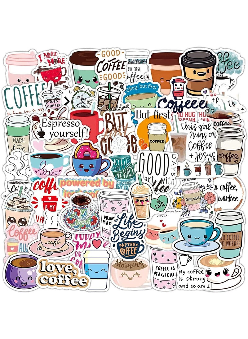 Peachjoy 50pcs Coffee Stickers Water Bottles Laptop Car Hydroflasks Phone Motorcycle Guitar Skateboard Computer Coffee Cup Vinyl Sticker Waterproof Cute Aesthetic Trendy Decals for Teens Boys Girls Adults - Image 1