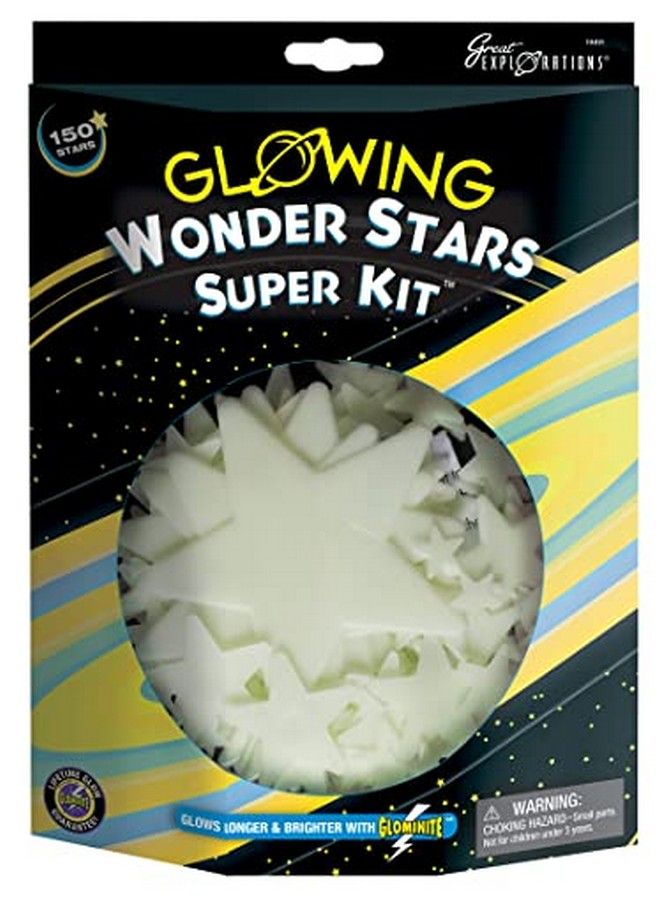 University Games Great Explorations ; Wonder Stars Super Kit Glow In The Dark Ceiling Stars 150Piece In 4 Sizes Reusable Adhesive Putty & Constellation Star Map Lifetime Glow Guarantee Green - Image 1