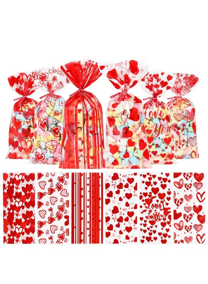 6 Mix Styles 120pcs/Pack Transparent Love Red Heart Cookie Treat Snack Sweet Opp Plastic Candy Bags For Valentine's Day Wedding Party - Image 1