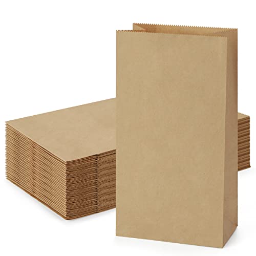 SHOPDAY 100 Pack Brown Kraft Paper Lunch Bags, 4lb Capacity, 5x2.95x9.45 Inches, Fold Top, Disposable, Brown - Image 1