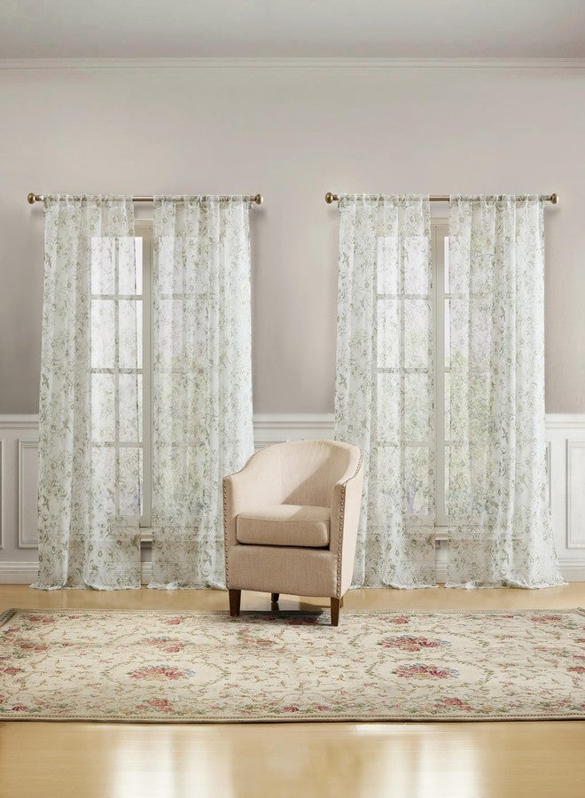 Laura Ashley Barnette Window Curtains with Rod Pocket, 84-inch Length, 4 Panels Set, Semi-Sheer Light Filtering, Green - Image 1