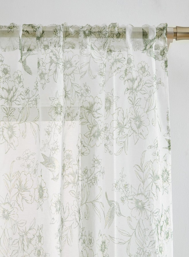 Laura Ashley Barnette Window Curtains with Rod Pocket, 84-inch Length, 4 Panels Set, Semi-Sheer Light Filtering, Green - Image 2