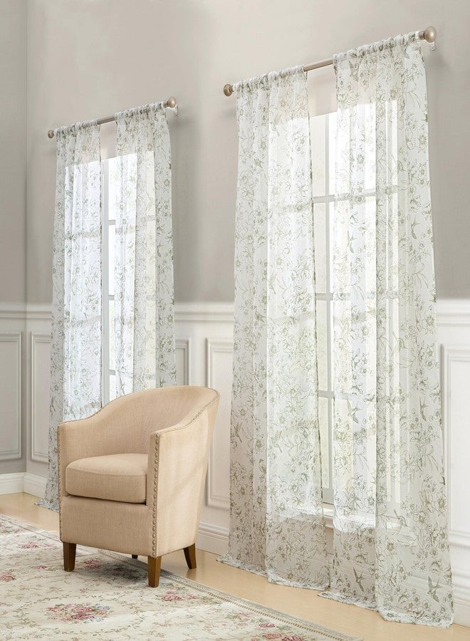 Laura Ashley Barnette Window Curtains with Rod Pocket, 84-inch Length, 4 Panels Set, Semi-Sheer Light Filtering, Green - Image 3
