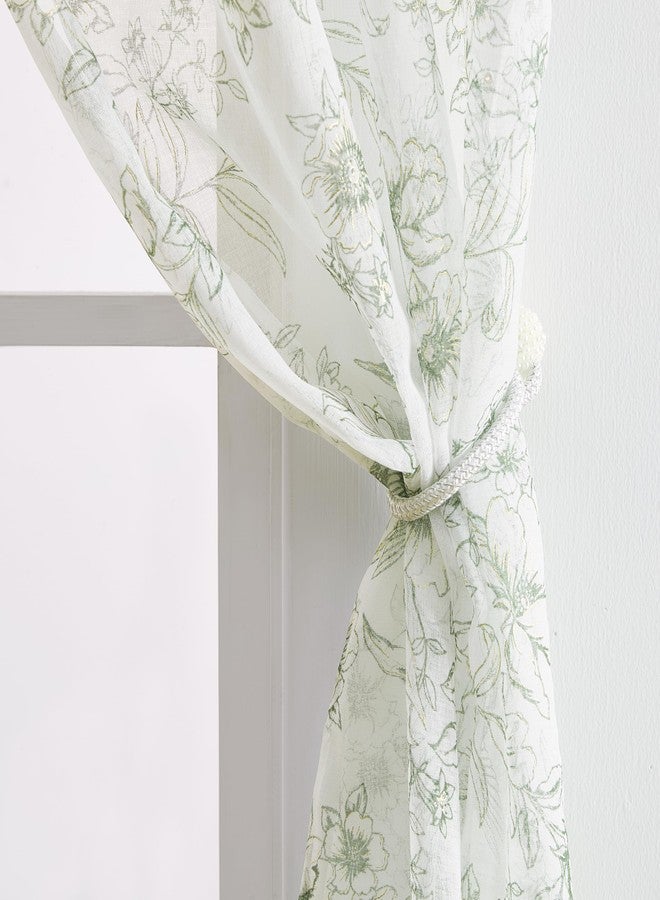 Laura Ashley Barnette Window Curtains with Rod Pocket, 84-inch Length, 4 Panels Set, Semi-Sheer Light Filtering, Green - Image 5