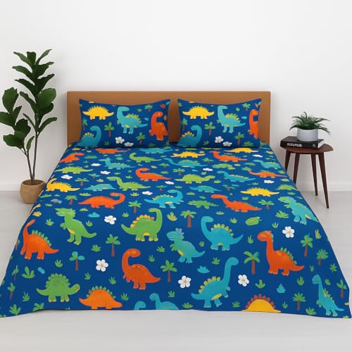 ARLinen Microfiber Bedsheet for King Bed | Fun & Durable Dinosaur Bedding | Breathable Blue Dino Print | Includes 2 Pillow Covers - Image 1