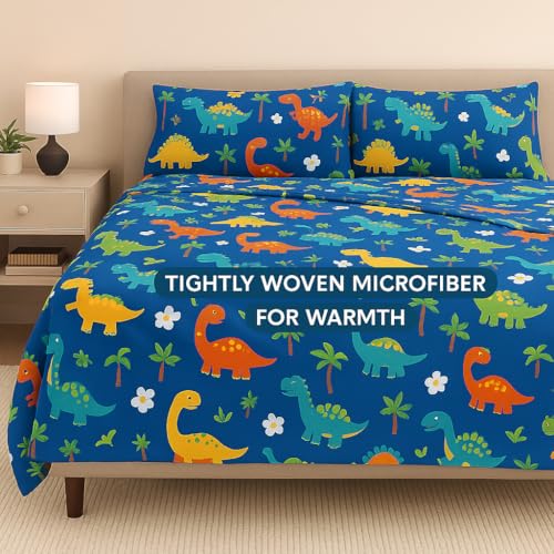 ARLinen Microfiber Bedsheet for King Bed | Fun & Durable Dinosaur Bedding | Breathable Blue Dino Print | Includes 2 Pillow Covers - Image 3