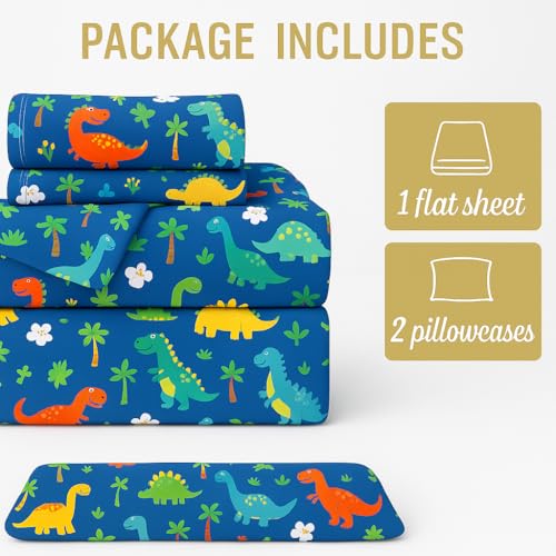 ARLinen Microfiber Bedsheet for King Bed | Fun & Durable Dinosaur Bedding | Breathable Blue Dino Print | Includes 2 Pillow Covers - Image 5