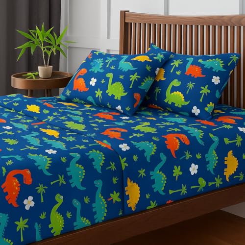 ARLinen Microfiber Bedsheet for King Bed | Fun & Durable Dinosaur Bedding | Breathable Blue Dino Print | Includes 2 Pillow Covers - Image 2