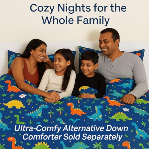 ARLinen Microfiber Bedsheet for King Bed | Fun & Durable Dinosaur Bedding | Breathable Blue Dino Print | Includes 2 Pillow Covers - Image 4