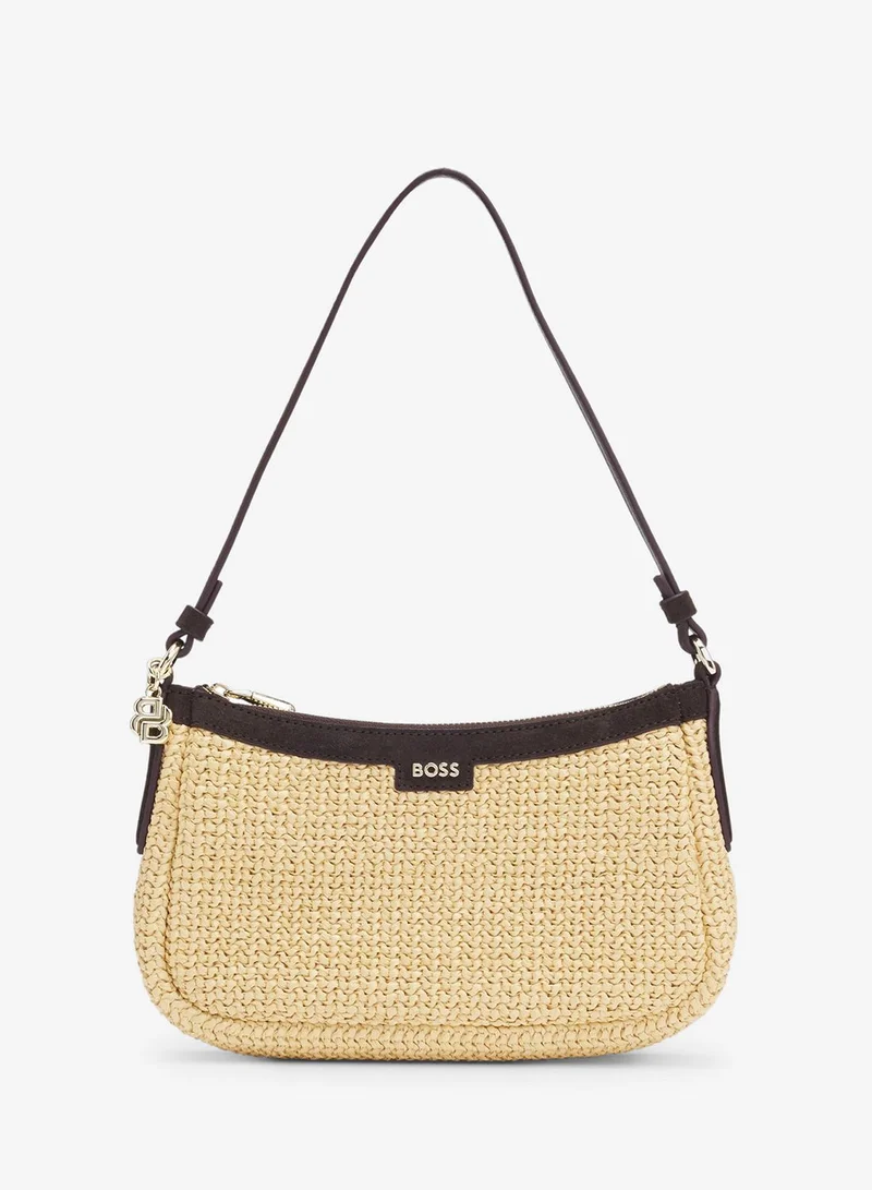Raffia shoulder bag with Double B monogram charm