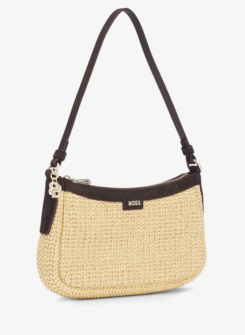 بوس Raffia shoulder bag with Double B monogram charm