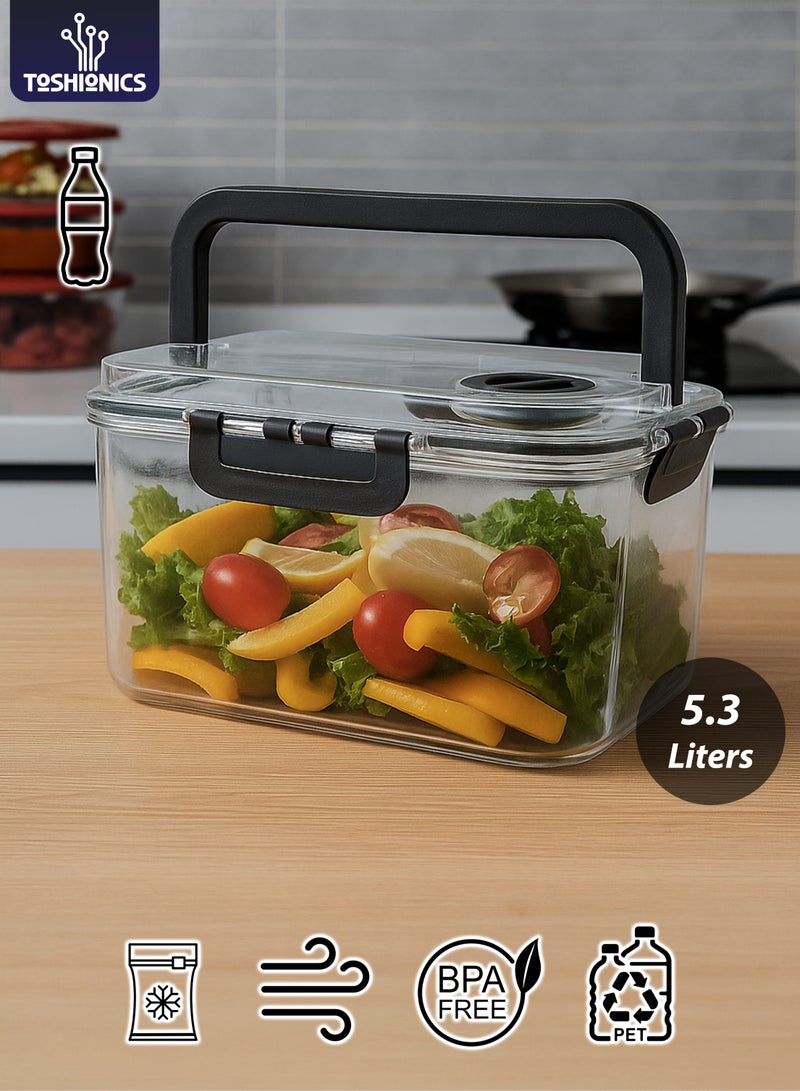 توشيونيكس علبة طعام محكمة الإغلاق سعة ٥.٣ لتر مع مؤشر للتاريخ - T114609 | علبة غداء بلاستيكية خالية من مادة BPA بمقبض | علبة مانعة للتسرب تحافظ على نضارة الطعام، مثالية لتحضير الوجبات وحفظ بقايا الطعام، وللاستخدام في الثلاجة والفريزر. - Image 1