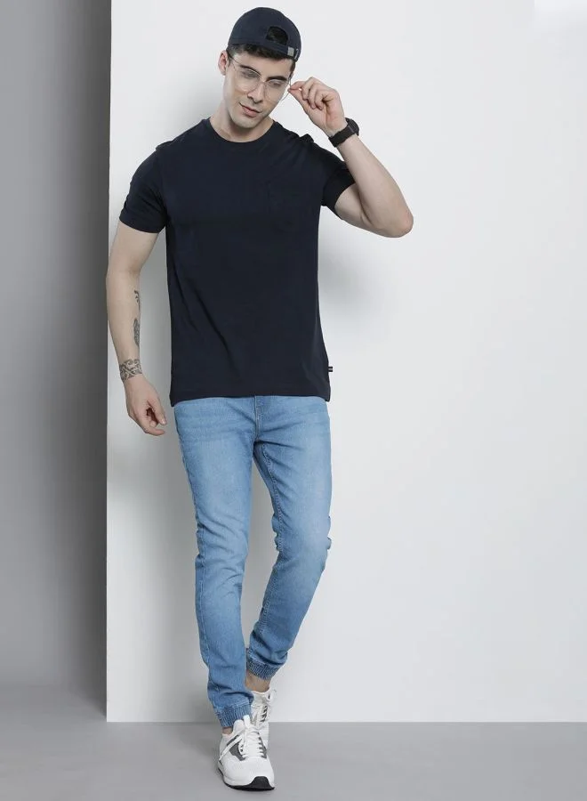 The Indian Garage Co Men Slim Fit Solid Mid-Rise Stretchable Denim Joggers