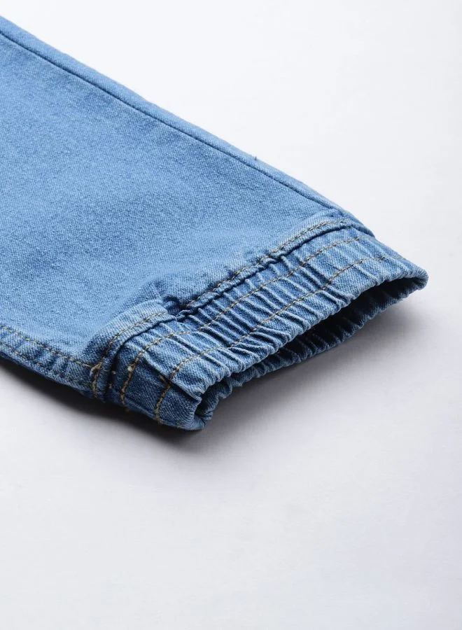 The Indian Garage Co Men Slim Fit Solid Mid-Rise Stretchable Denim Joggers