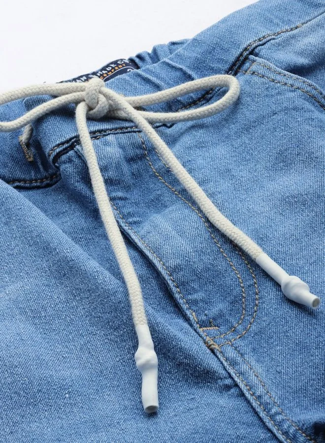 The Indian Garage Co Men Slim Fit Solid Mid-Rise Stretchable Denim Joggers
