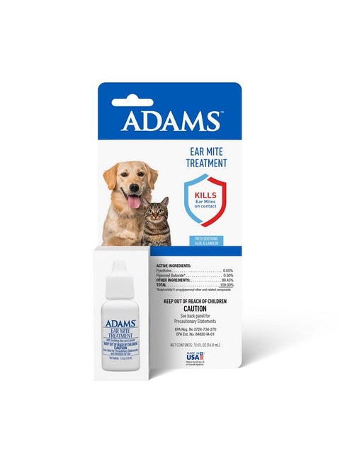 Adams Ear Mite Treatment For Dogs and Cats Over 12 Weeks, Kills Ear Mites On Contact, Relief For Dogs and Cats Suffering From Ear Mites, Soothing Aloe and Lanolin Formula .5 Fl Oz