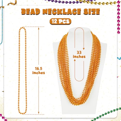 Huskein 12 PCS Beaded Necklace 33 Orange Mardi Gras Beads Necklaces Bulk Mardi Gras Favors Accessory Set Mardi Gras Beaded Stuff Set Round Costume Bead Necklace for Carnival Festival Party Favors - Image 5