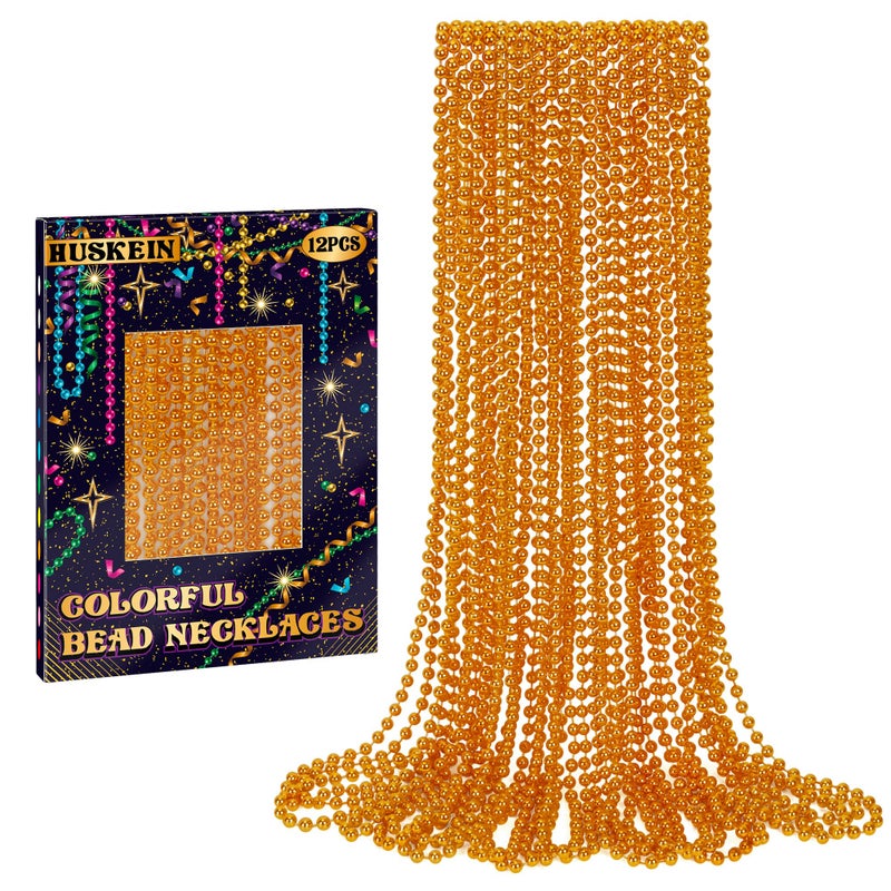 Huskein 12 PCS Beaded Necklace 33 Orange Mardi Gras Beads Necklaces Bulk Mardi Gras Favors Accessory Set Mardi Gras Beaded Stuff Set Round Costume Bead Necklace for Carnival Festival Party Favors - Image 3