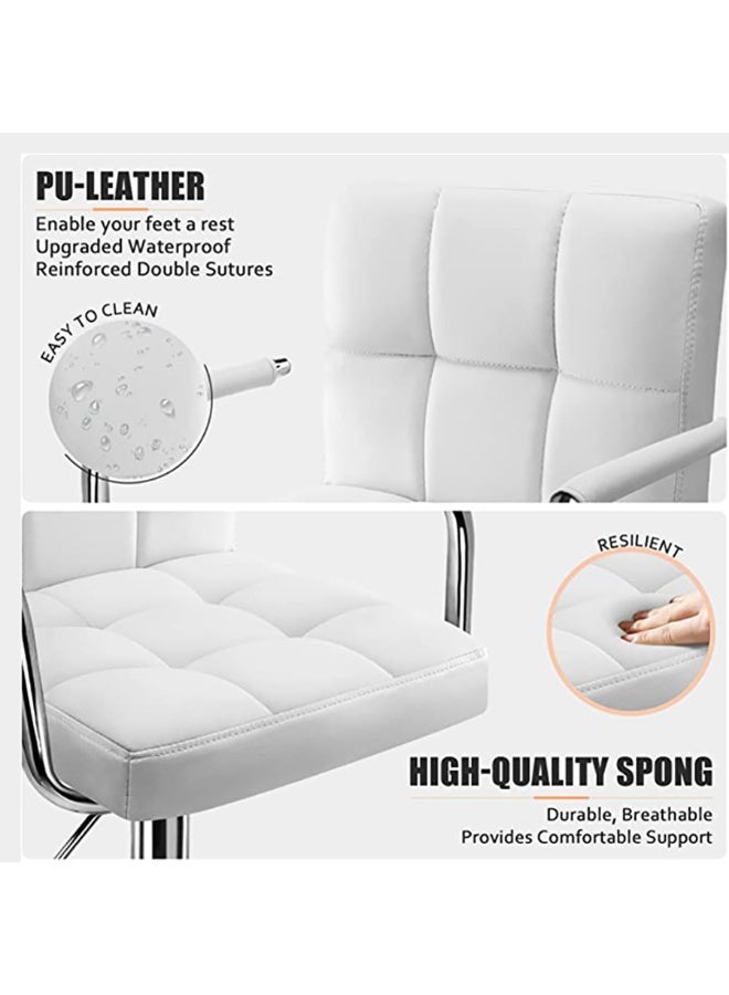 ميبل لديكور المنزل Asara Modern PU Leather Adjustable Swivel Bar Stools with Armrest, Counter Height Chairs for Kitchen Island, Home, Office, Salon, and Bistro – Chrome Base, Durable & Stylish(White)  - Image 3