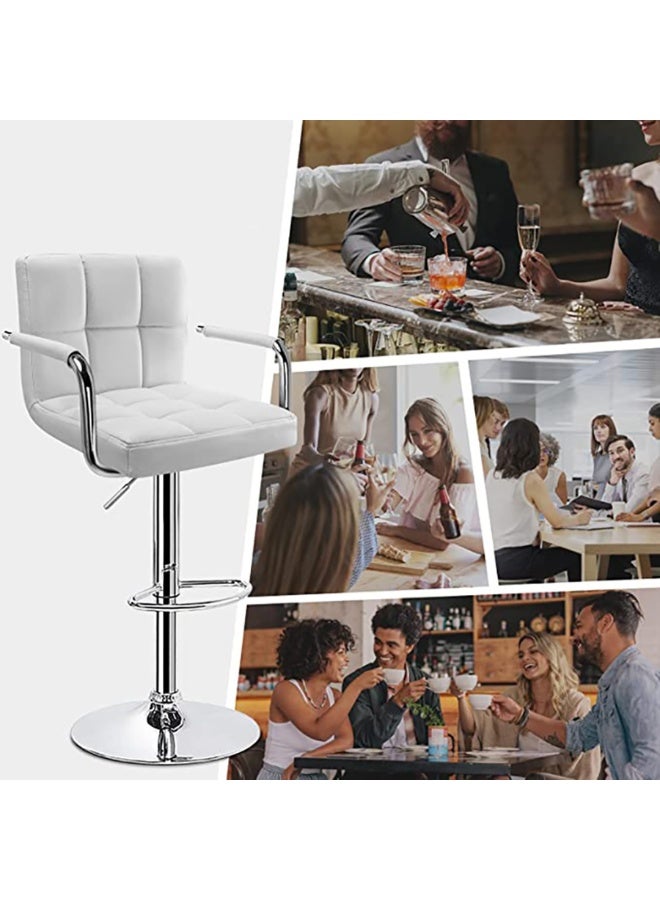 ميبل لديكور المنزل Asara Modern PU Leather Adjustable Swivel Bar Stools with Armrest, Counter Height Chairs for Kitchen Island, Home, Office, Salon, and Bistro – Chrome Base, Durable & Stylish(White)  - Image 2