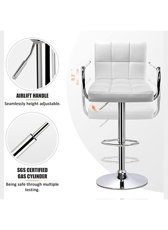 ميبل لديكور المنزل Asara Modern PU Leather Adjustable Swivel Bar Stools with Armrest, Counter Height Chairs for Kitchen Island, Home, Office, Salon, and Bistro – Chrome Base, Durable & Stylish(White)  - Image 5