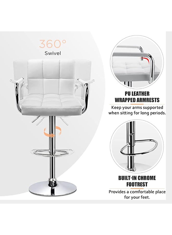 ميبل لديكور المنزل Asara Modern PU Leather Adjustable Swivel Bar Stools with Armrest, Counter Height Chairs for Kitchen Island, Home, Office, Salon, and Bistro – Chrome Base, Durable & Stylish(White)  - Image 4