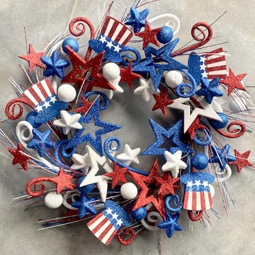 Bibelot Bibelot 20in Red White Blue Artificial Floral Twig Wreaths American Flag Wreath Patriotic Decorations Wreaths 4th of July Independence Day Flag Day Hanging Decoration 