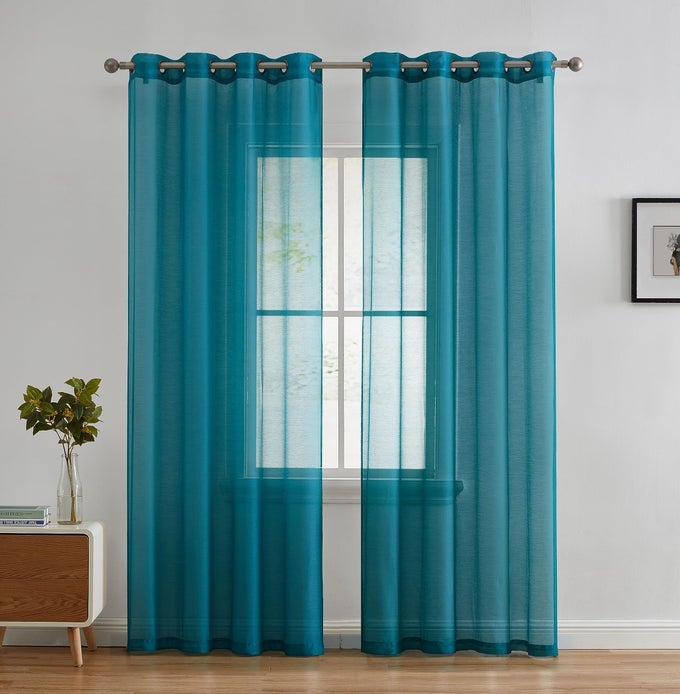HLCME 2 Piece Semi Sheer Voile Window Curtain Grommet Panels for Bedroom Living Room 54 W x 95 L Aqua Blue Teal